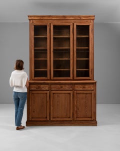 French Provincial Vitrine Buffet, Medium Brown Wood, Glass Doors