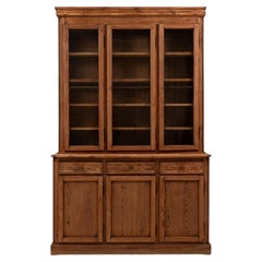 French Provincial Vitrine Buffet, Medium Brown Wood, Glass Doors