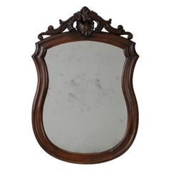 French Provincial Wall Mirror, Dark Carved Wood Frame, Antique, 1900s