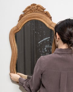 French Provincial Wall Mirror in Natural Oak with Carved Shell Crest