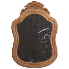 French Provincial Wall Mirror in Natural Oak with Carved Shell Crest