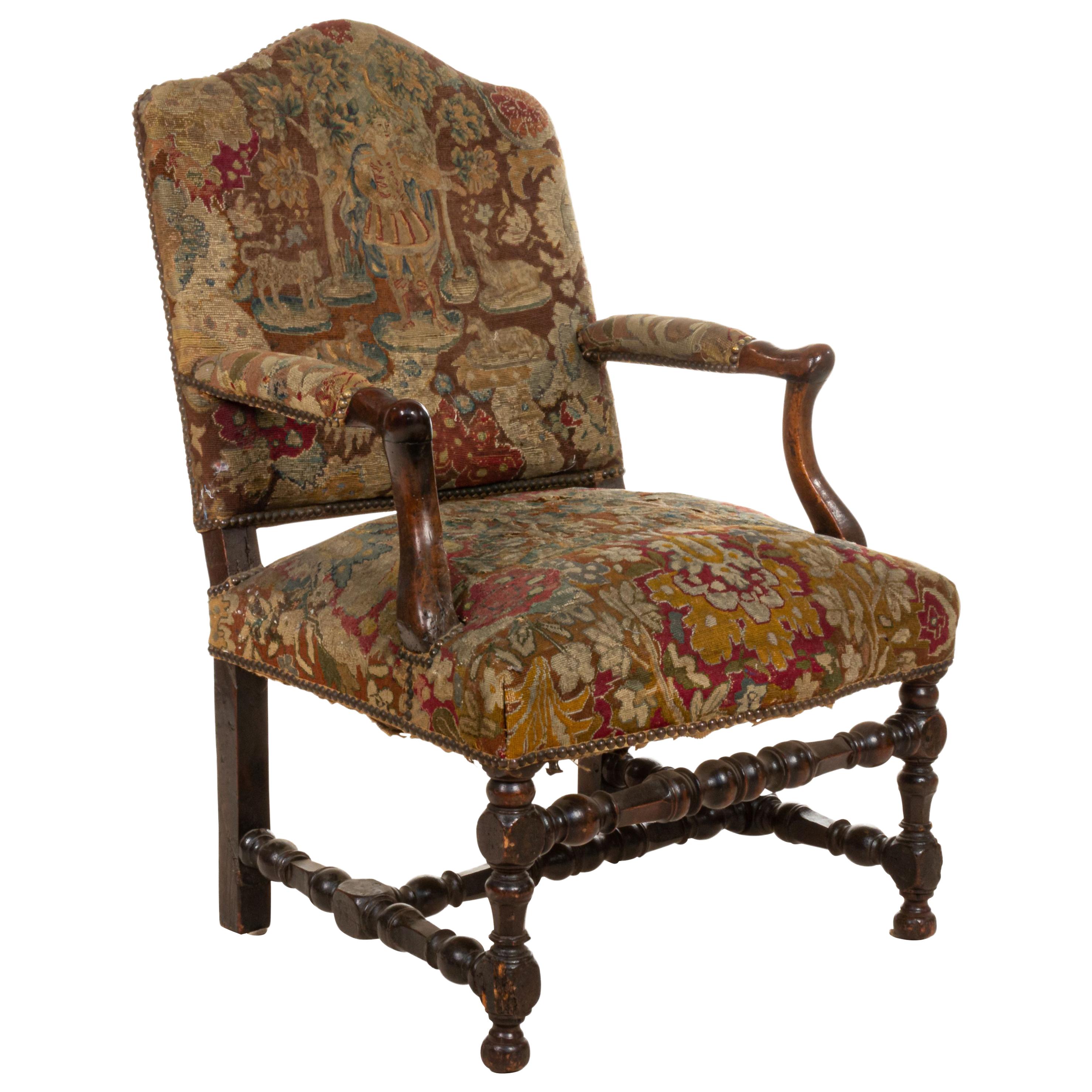 French Provincial Walnut Armchair For Sale