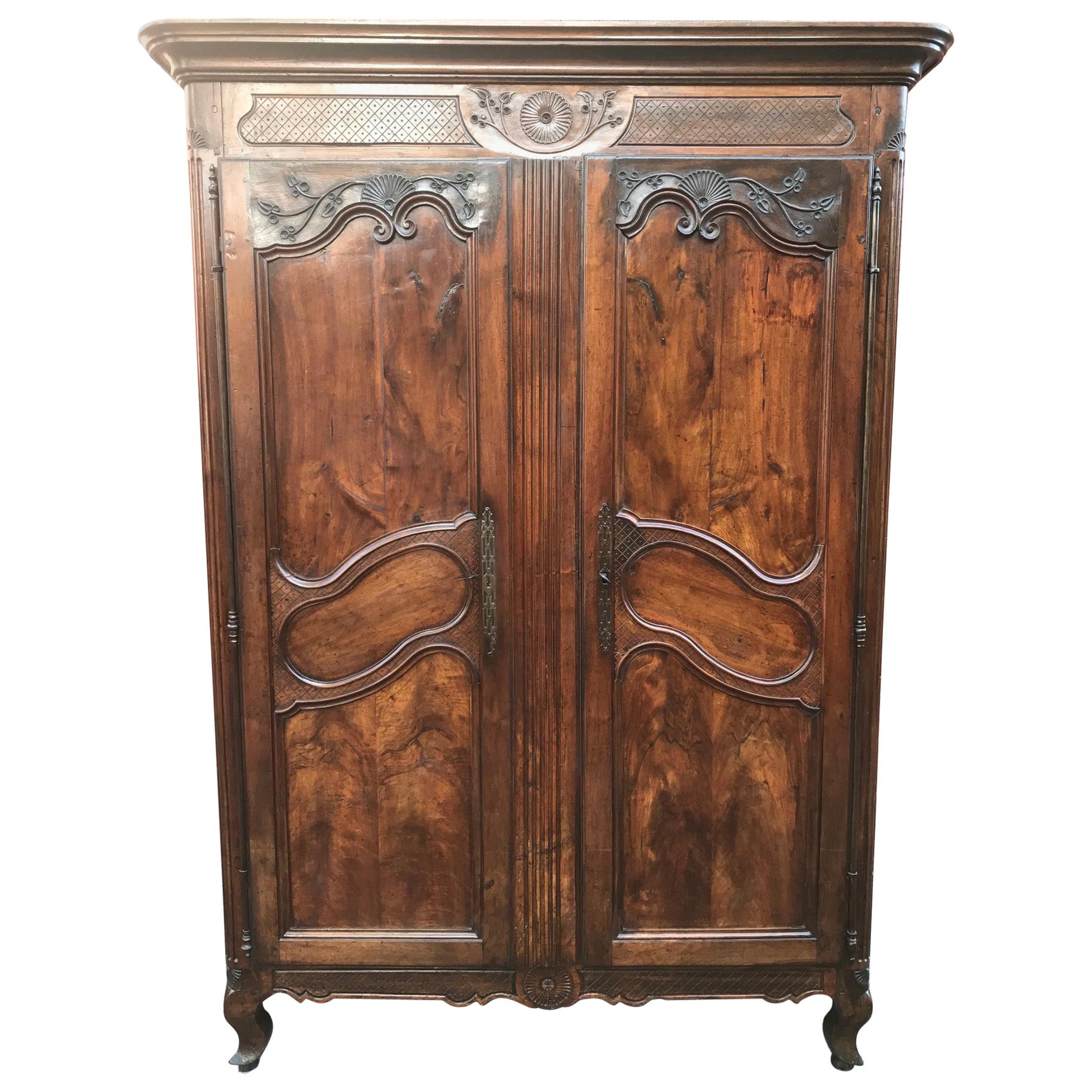 French Provincial Walnut Armoire For Sale at 1stDibs
