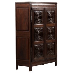 French Provincial Walnut Armoire with Carved Rosette Panels, France, 1940s