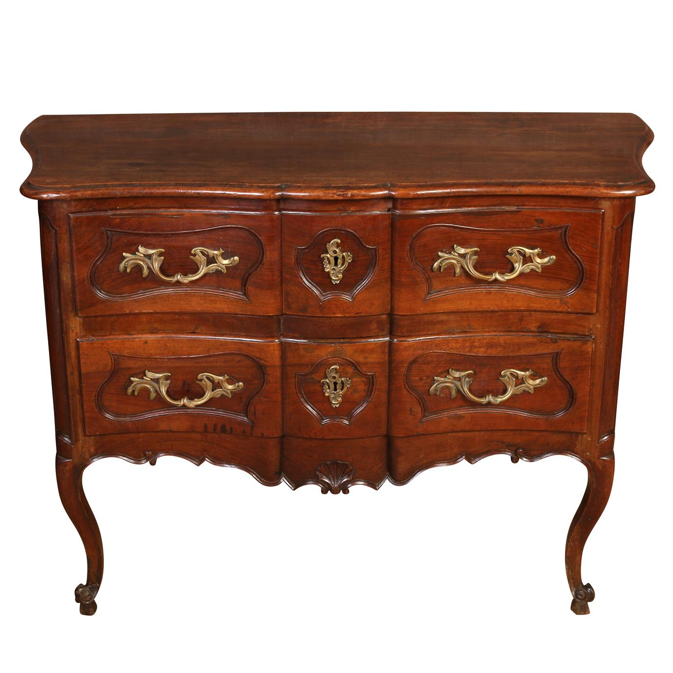French Provincial Walnut Commode with Gilt Mounts In Good Condition For Sale In Locust Valley, NY