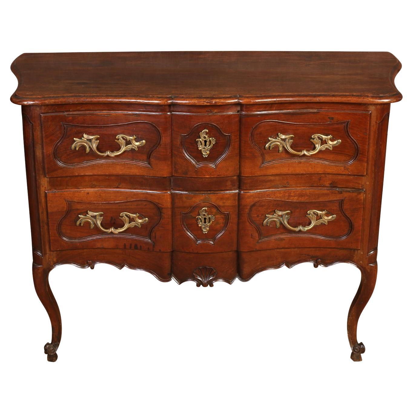 French Provincial Walnut Commode with Gilt Mounts For Sale