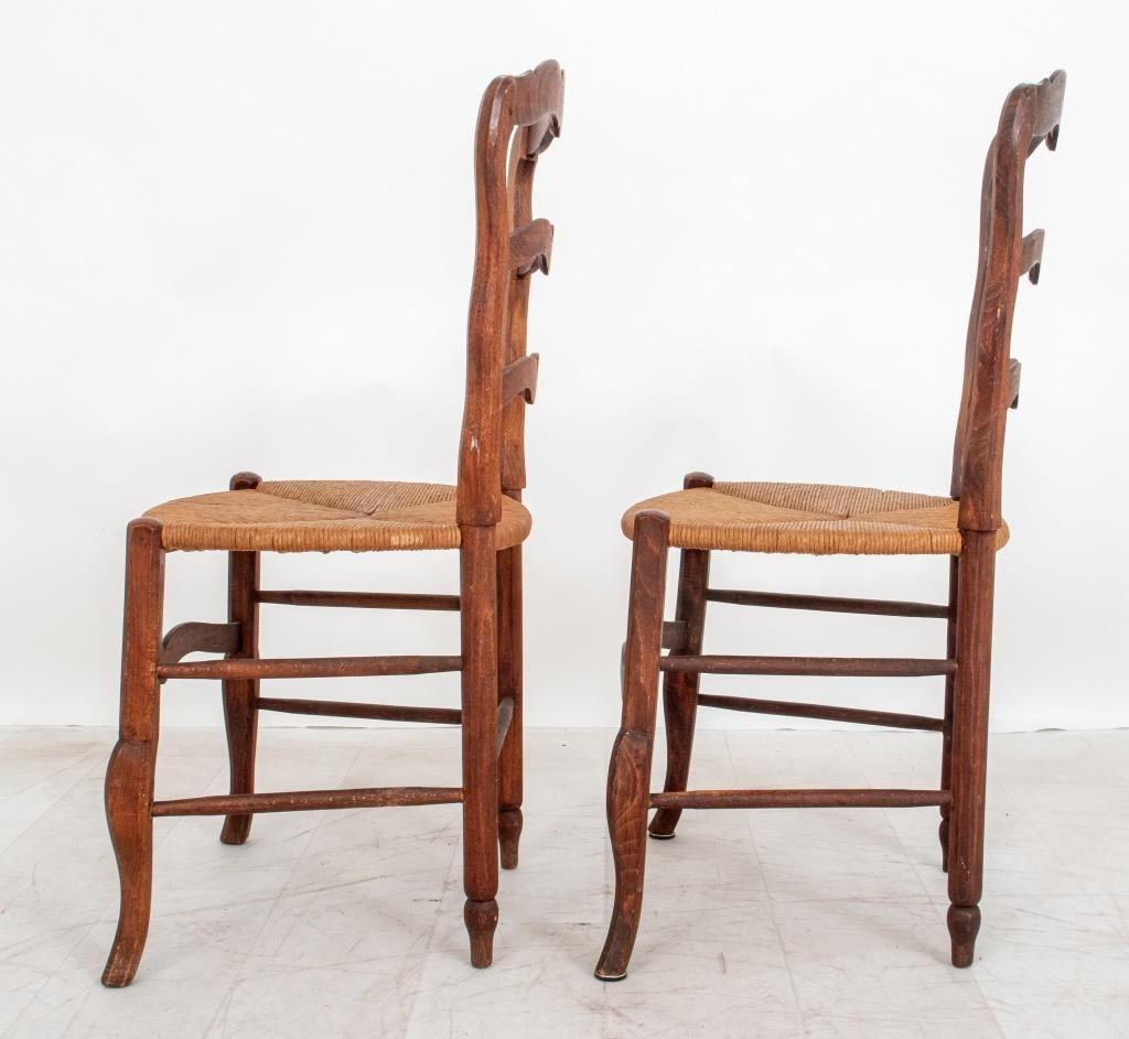French Provincial Walnut Ladder Back Side Chairs 2 In Good Condition For Sale In New York, NY