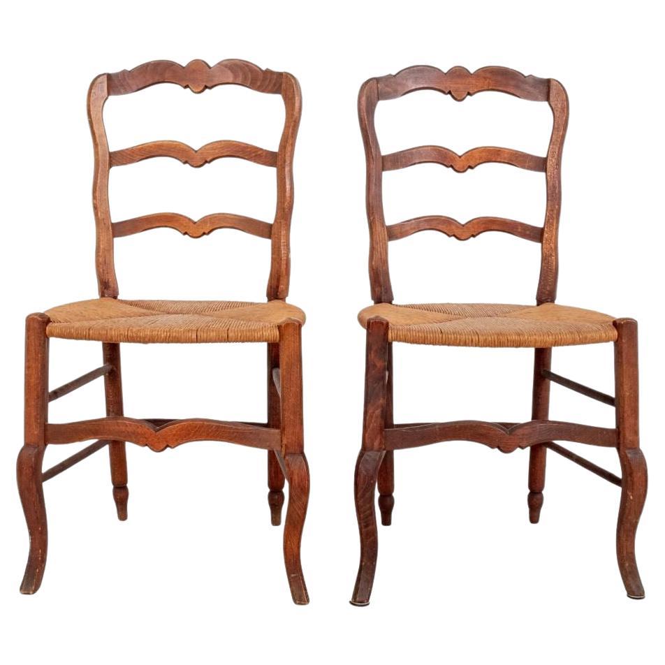 French Provincial Walnut Ladder Back Side Chairs 2 For Sale