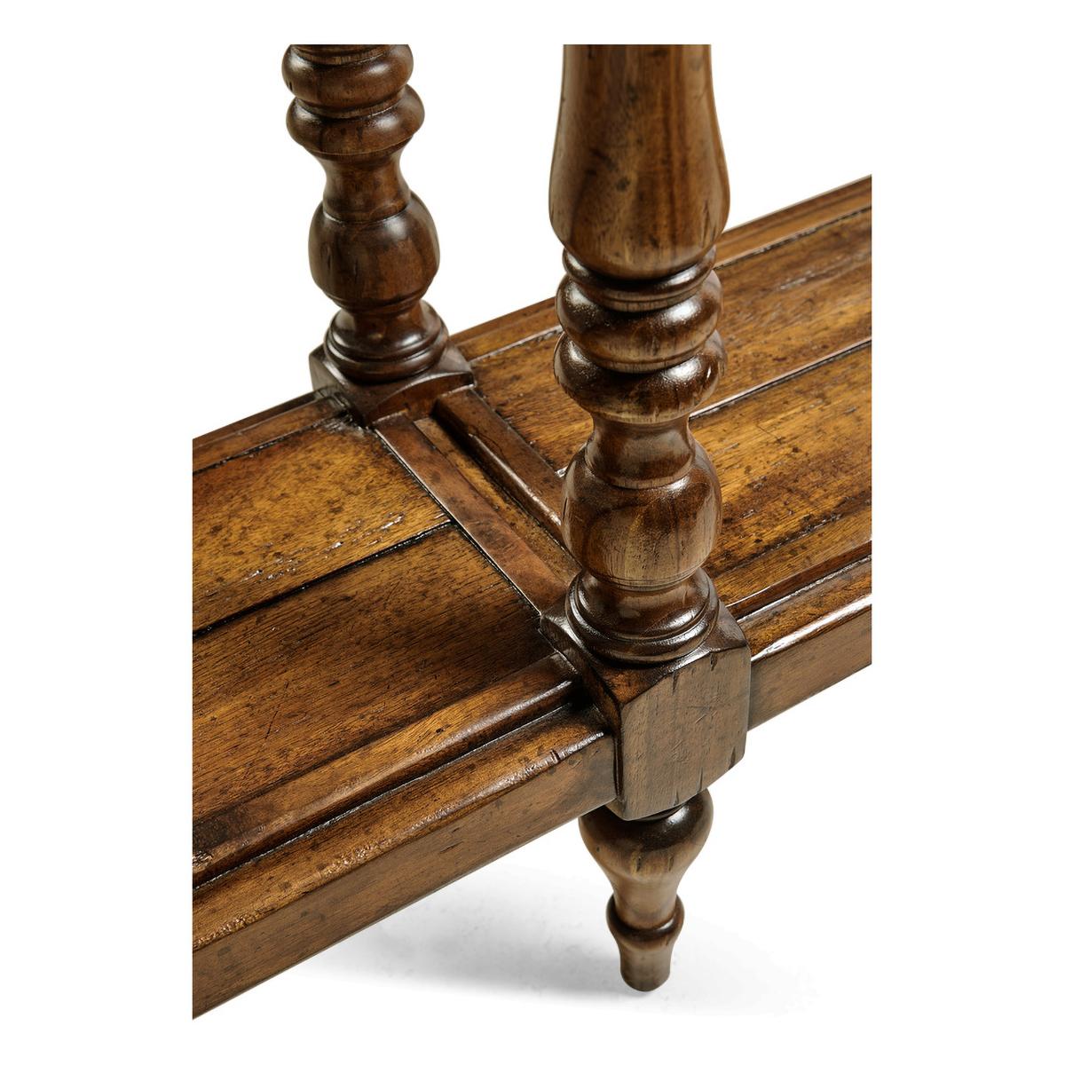 French Provincial Walnut Parquet Console Table In New Condition In Westwood, NJ
