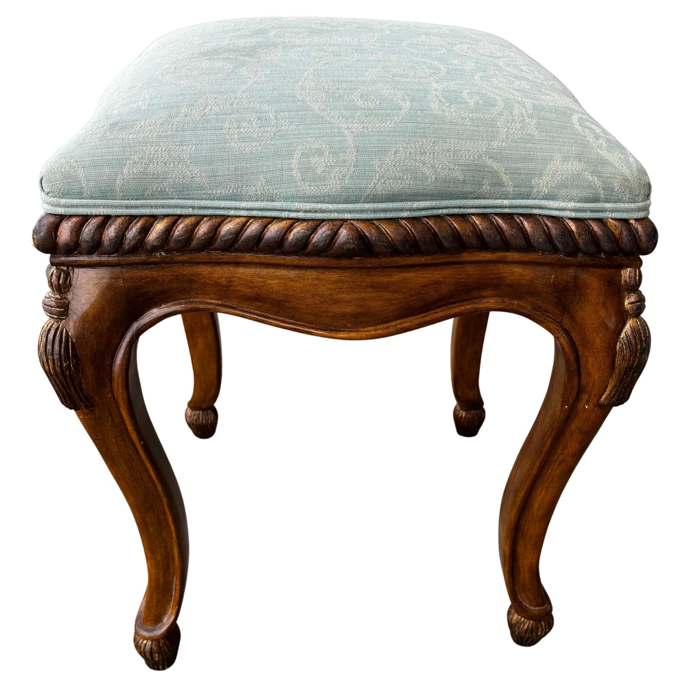 French Provincial Walnut Upholstered Stool