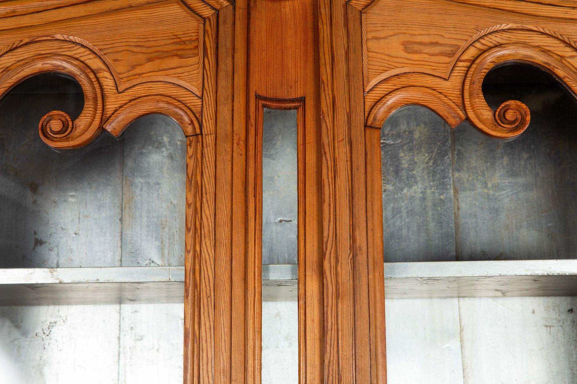 French Provincial Waxed Pine Bookcase Display Cabinet Cupboard For Sale 5