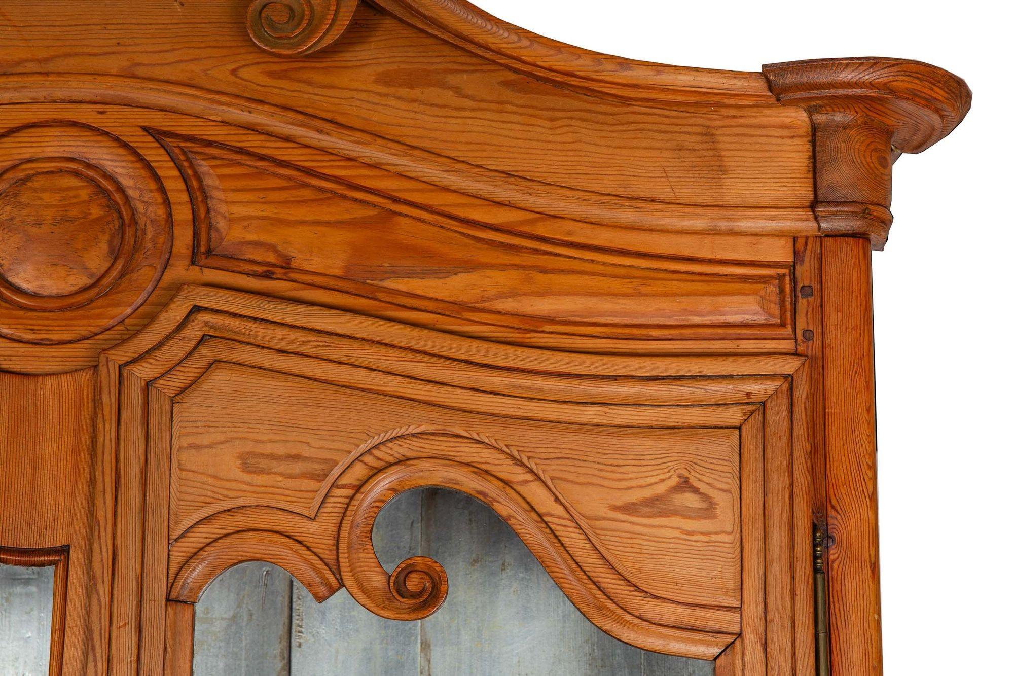 French Provincial Waxed Pine Bookcase Display Cabinet Cupboard For Sale 12