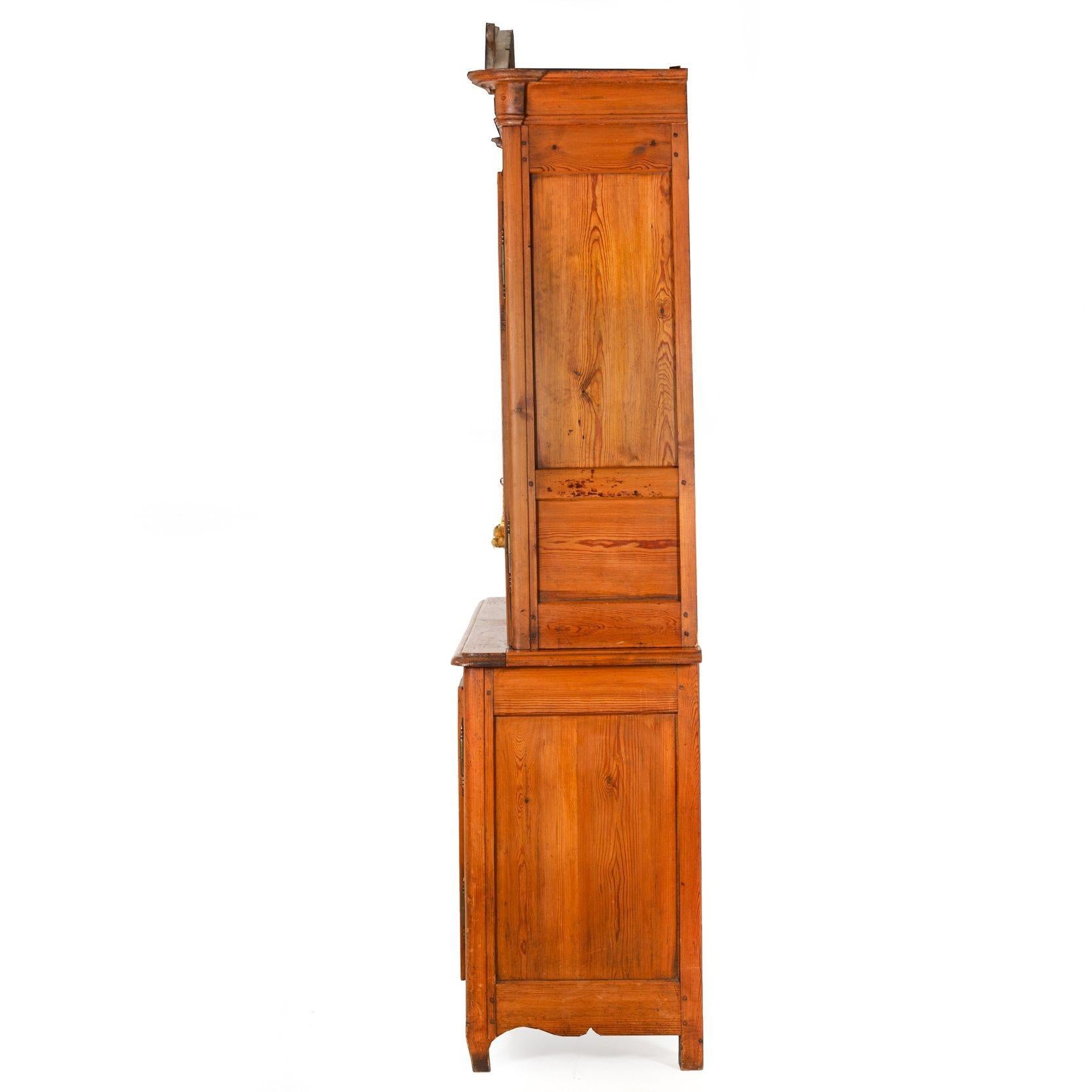 Glass French Provincial Waxed Pine Bookcase Display Cabinet Cupboard For Sale