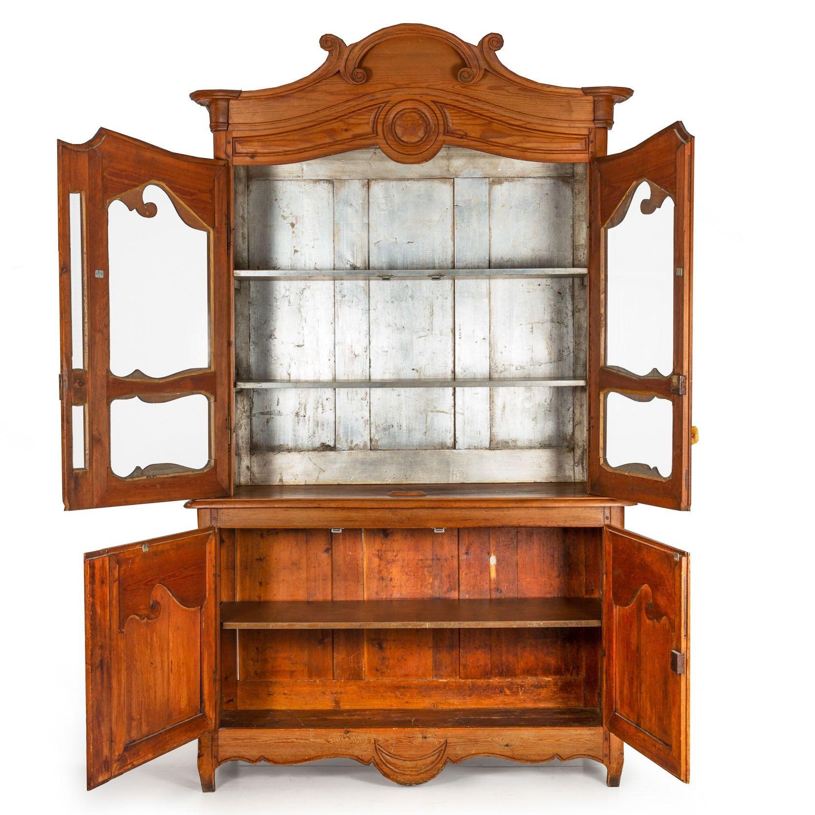 French Provincial Waxed Pine Bookcase Display Cabinet Cupboard For Sale 1