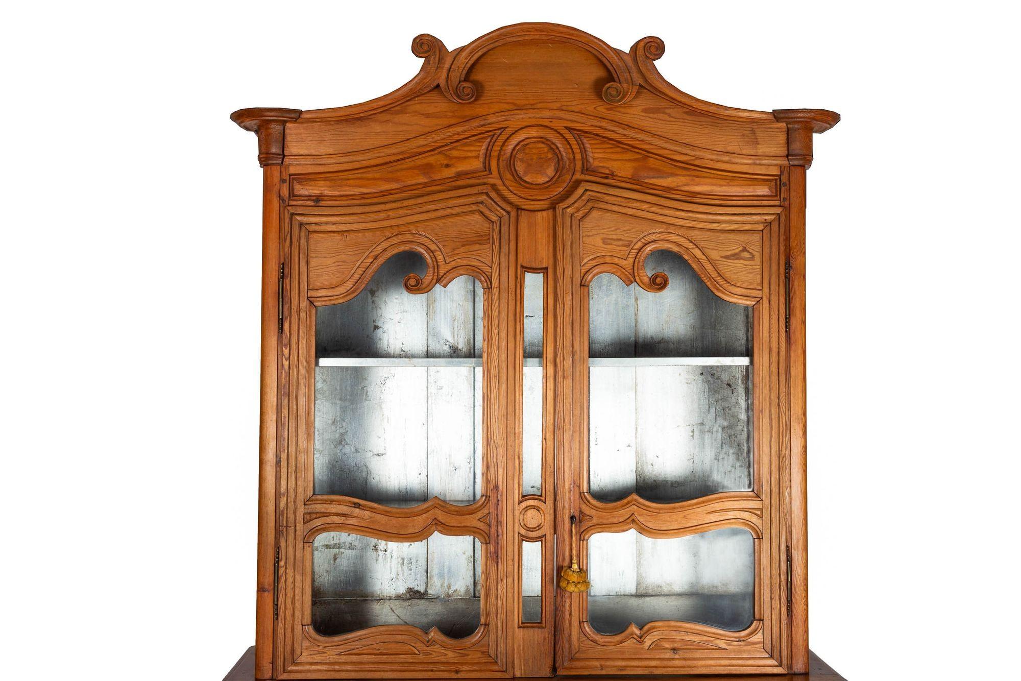 French Provincial Waxed Pine Bookcase Display Cabinet Cupboard For Sale 2