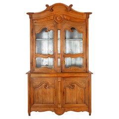 Antique French Provincial Waxed Pine Bookcase Display Cabinet Cupboard