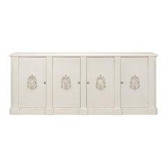 French Provincial White Wall Cabinet with Carved Crest Appliqués