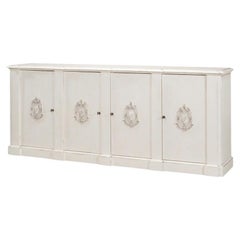 French Provincial White Wall Cabinet with Carved Crest Appliqués
