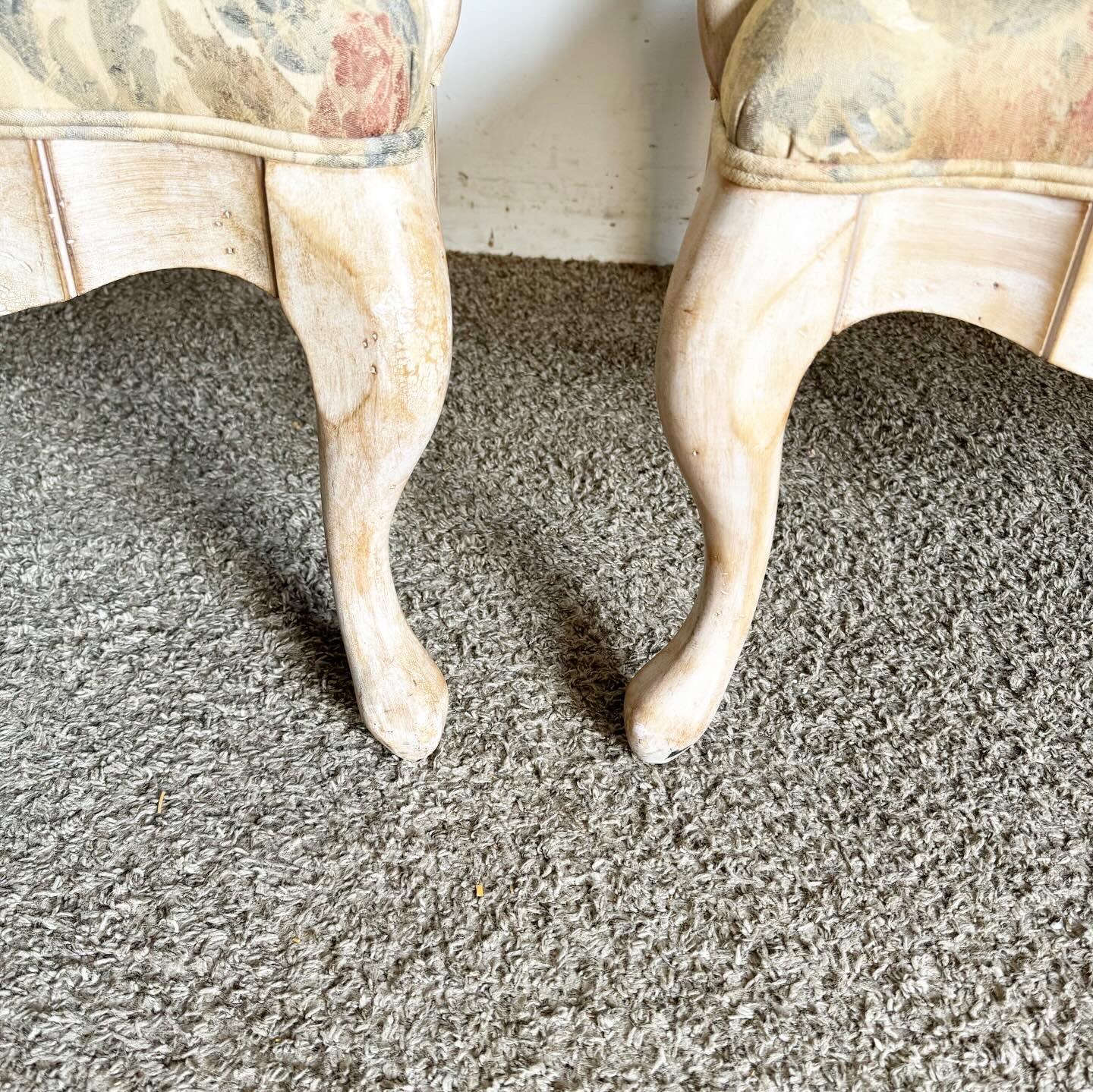 French Provincial White Washed Floral Print Lounge Chairs by Century Furniture In Good Condition For Sale In Delray Beach, FL
