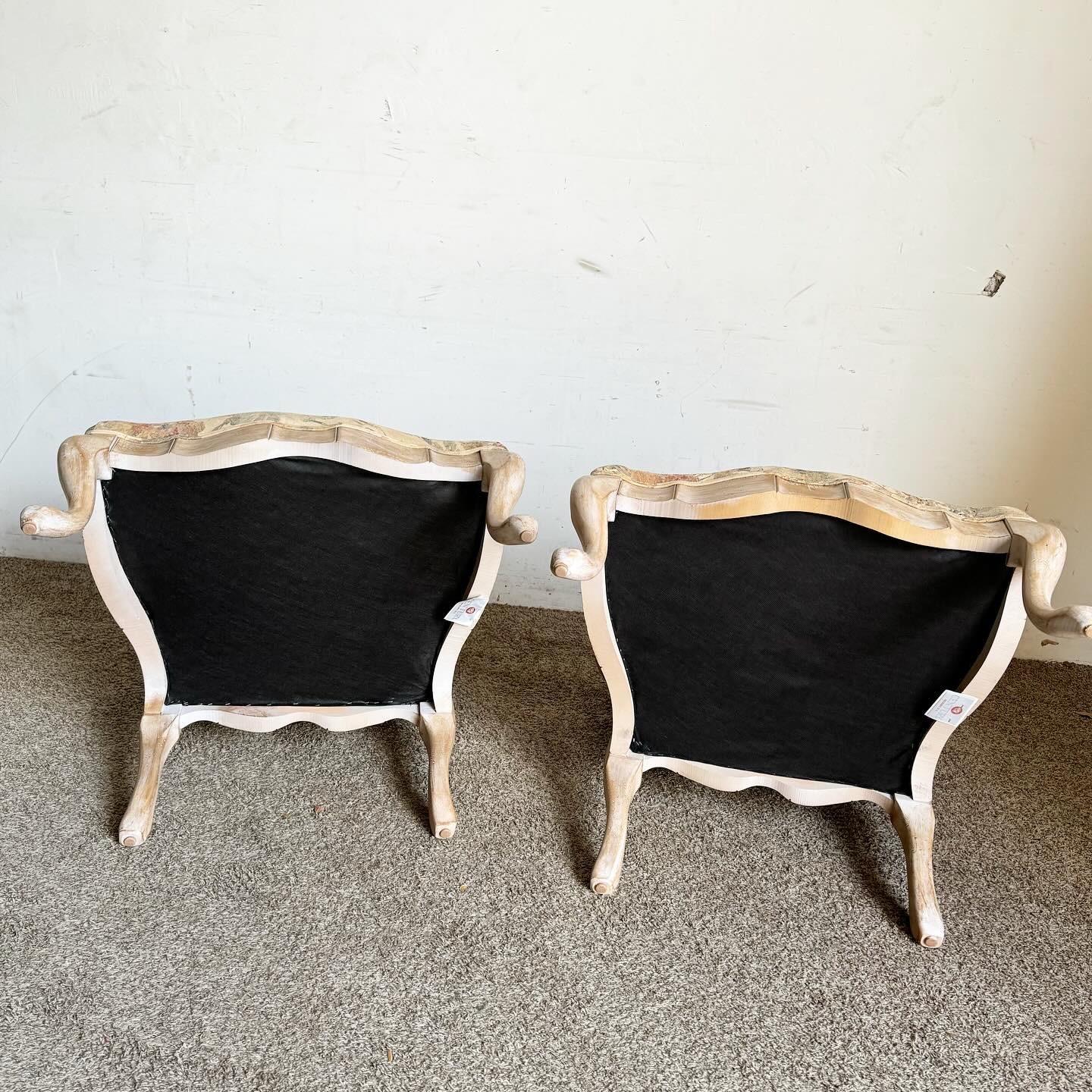 French Provincial White Washed Floral Print Lounge Chairs by Century Furniture For Sale 2