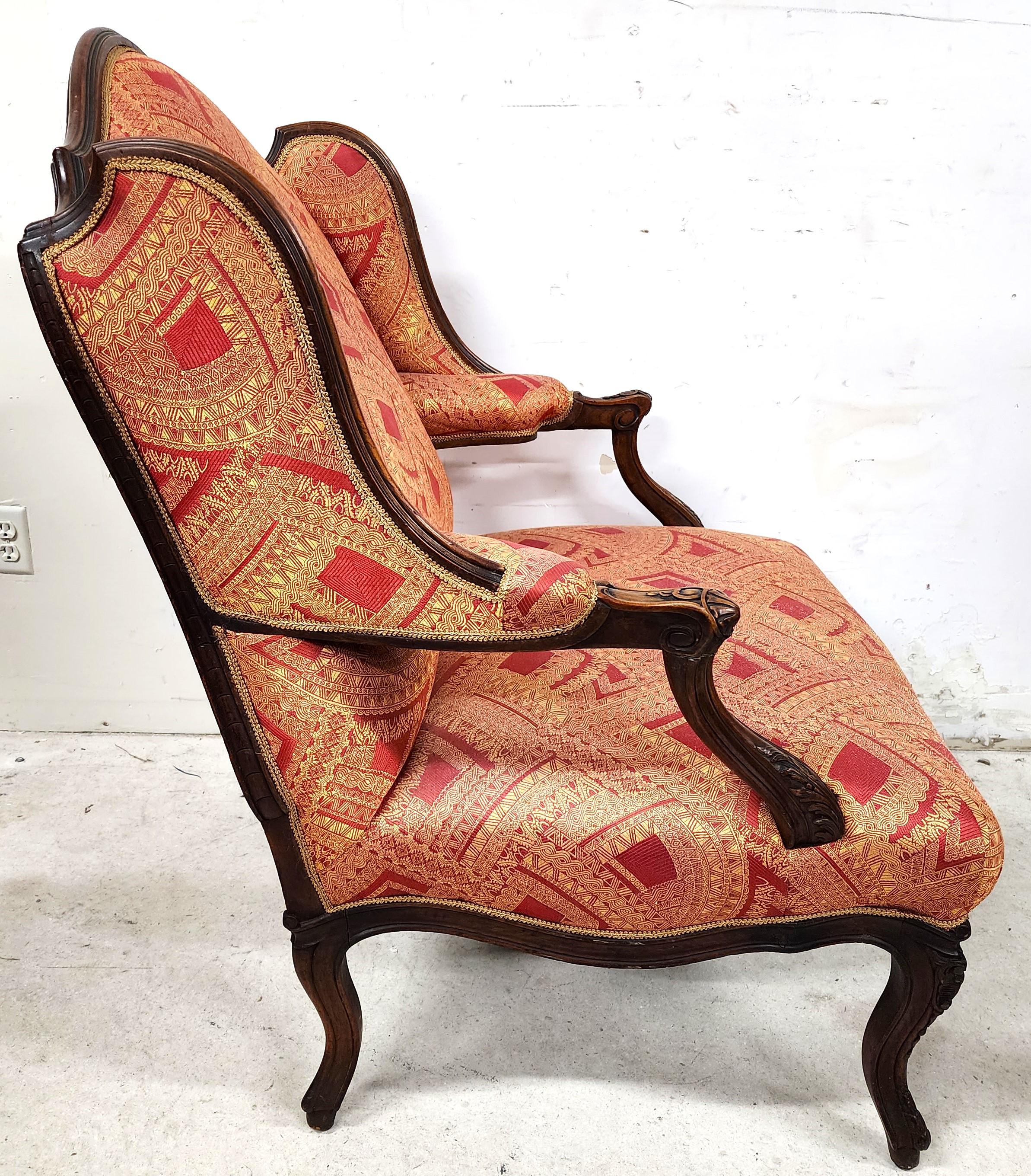 French Provincial Wingback Armchair Carved Walnut In Good Condition For Sale In Lake Worth, FL