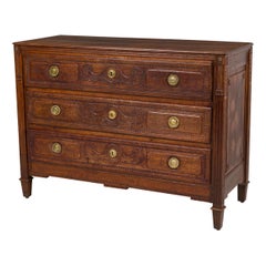 French Provincial Wood and Brass Carved 3-Drawer Chest