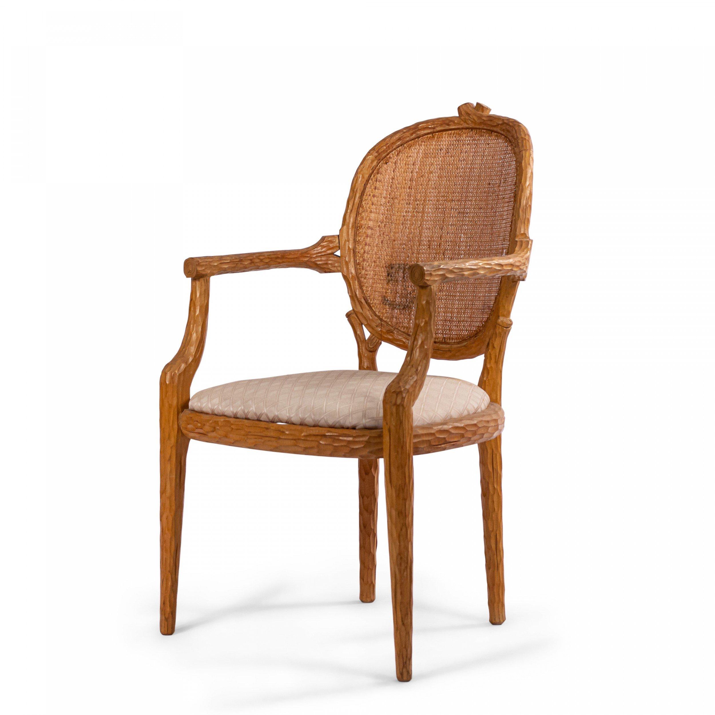 Fabric French Provincial Wooden Side / Dining Armchair For Sale