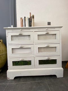 French Provincial Wooden White Painted Buffet, Authentic Rustic Sideboard