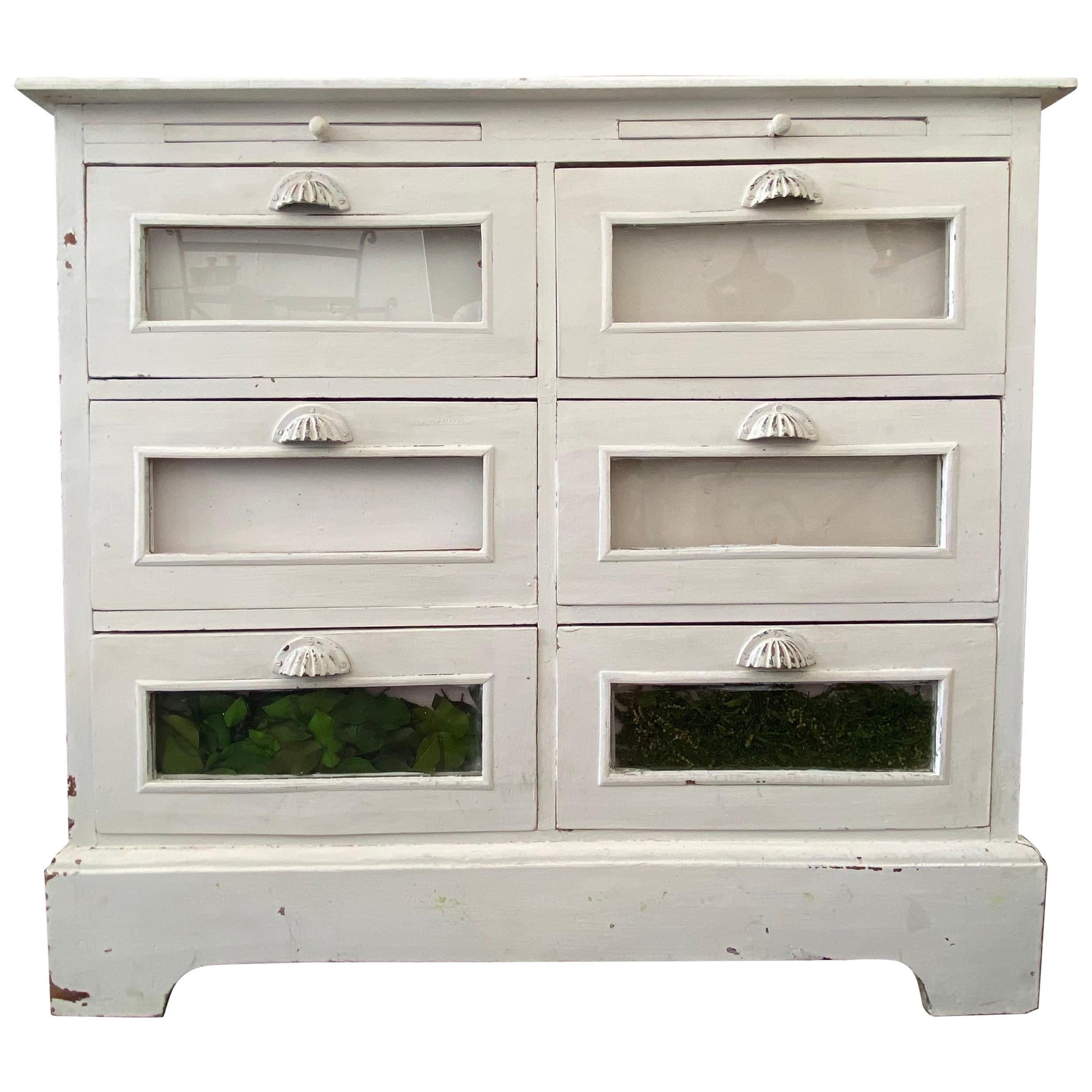 French Provincial Wooden White Painted Buffet, Authentic Rustic Sideboard