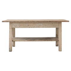 French Provincial Work Table, Whitewashed Wood, Antique, 1900s, France