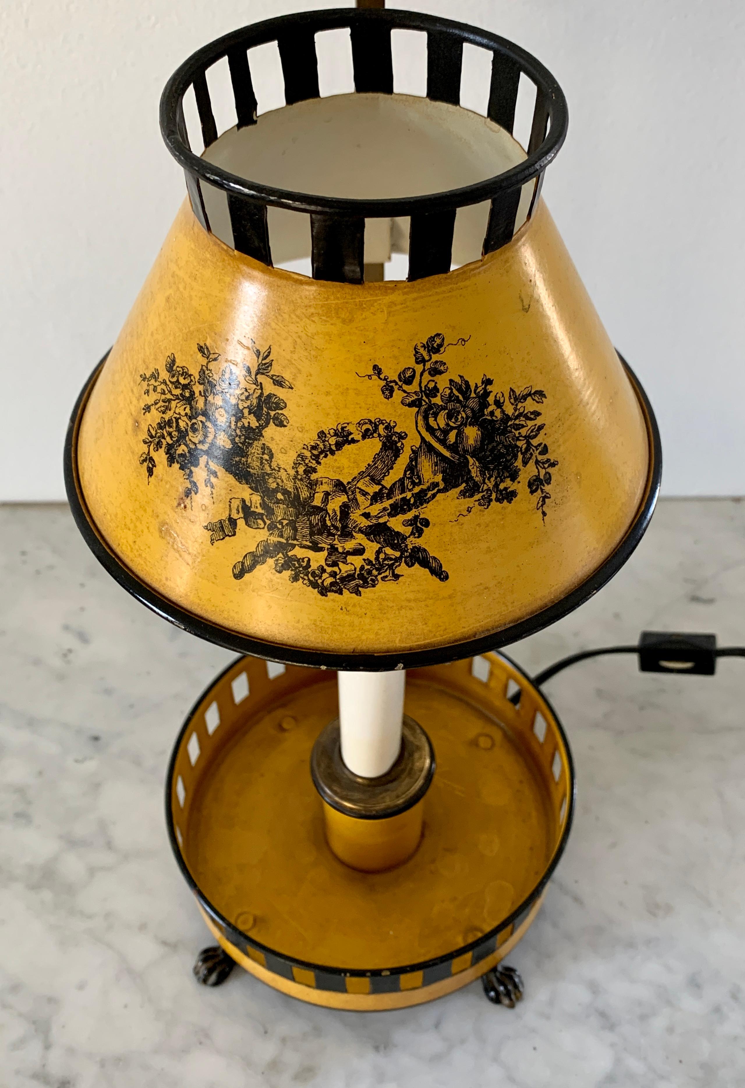 French Provincial Yellow and Black Tole Bouillotte Lamp 4