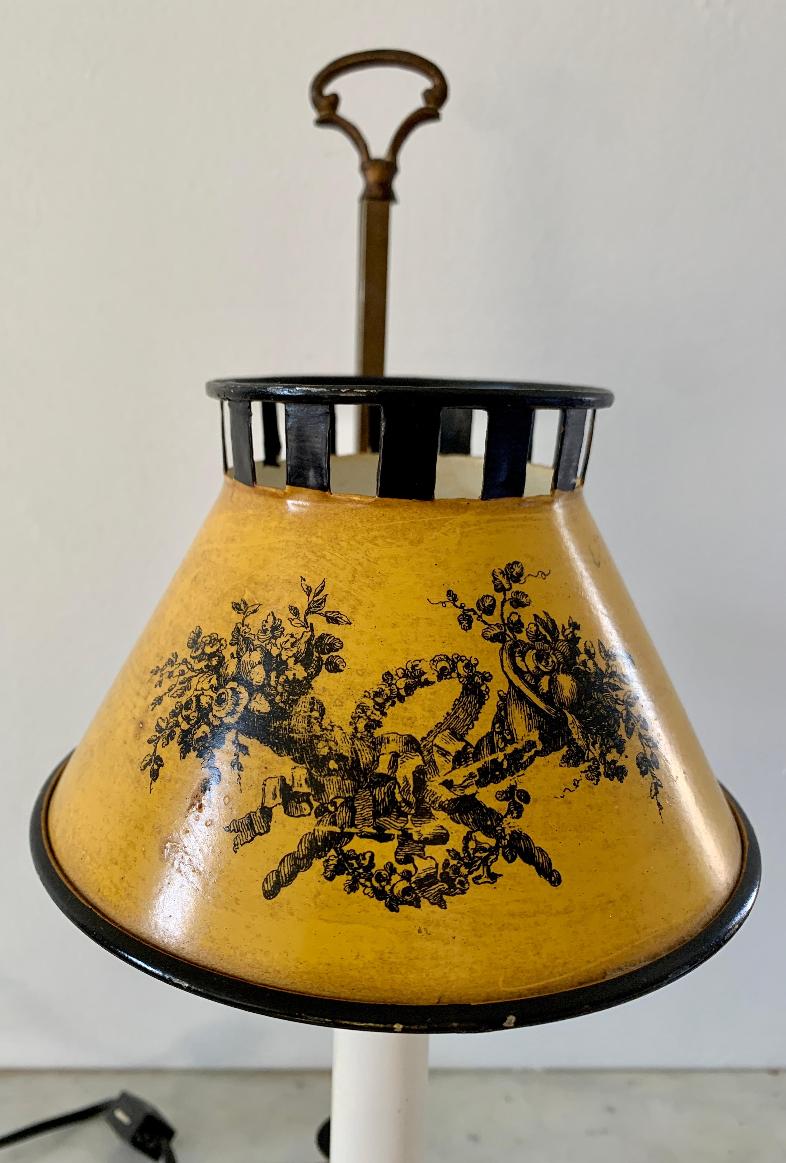Neoclassical French Provincial Yellow and Black Tole Bouillotte Lamp