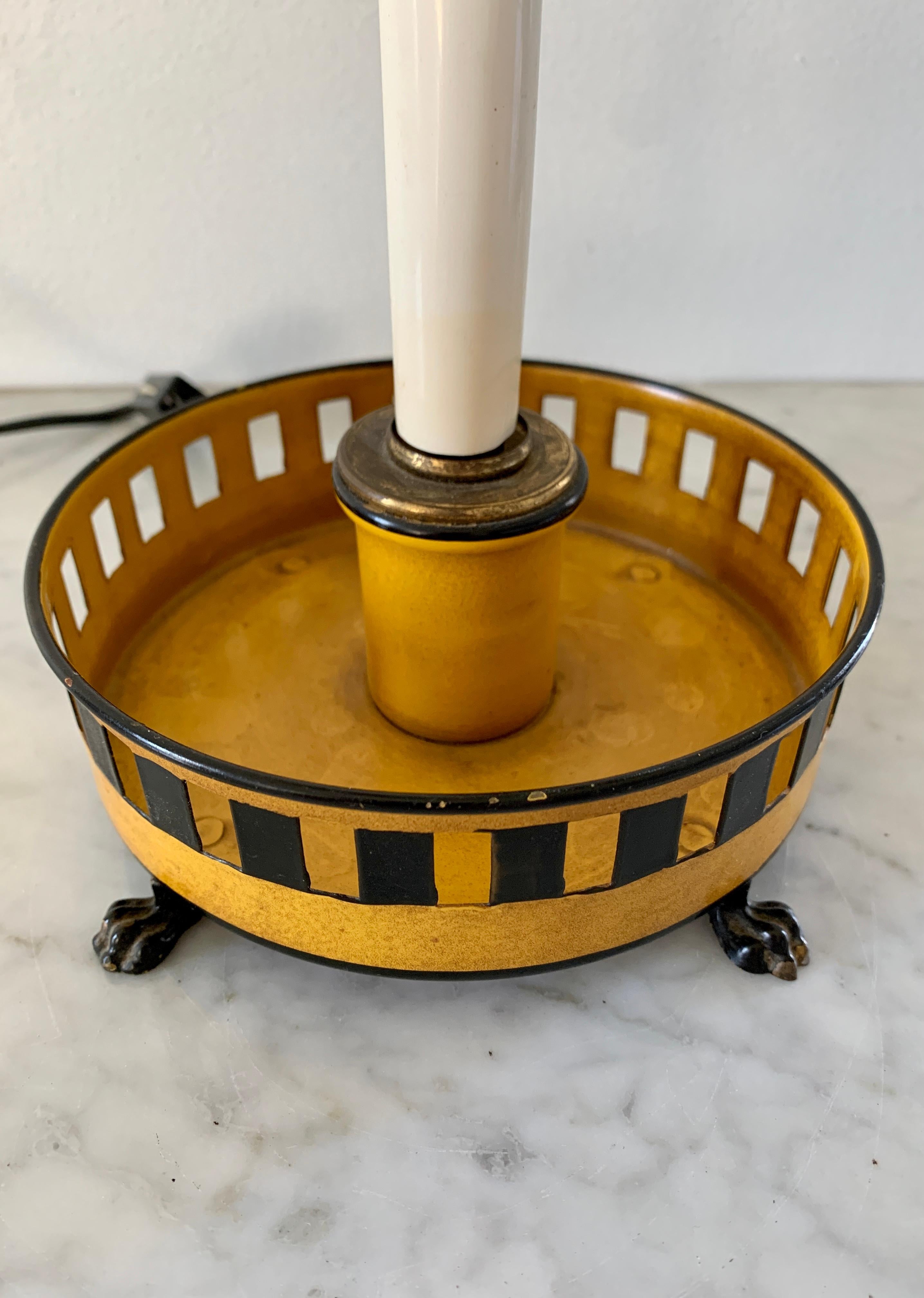 Italian French Provincial Yellow and Black Tole Bouillotte Lamp