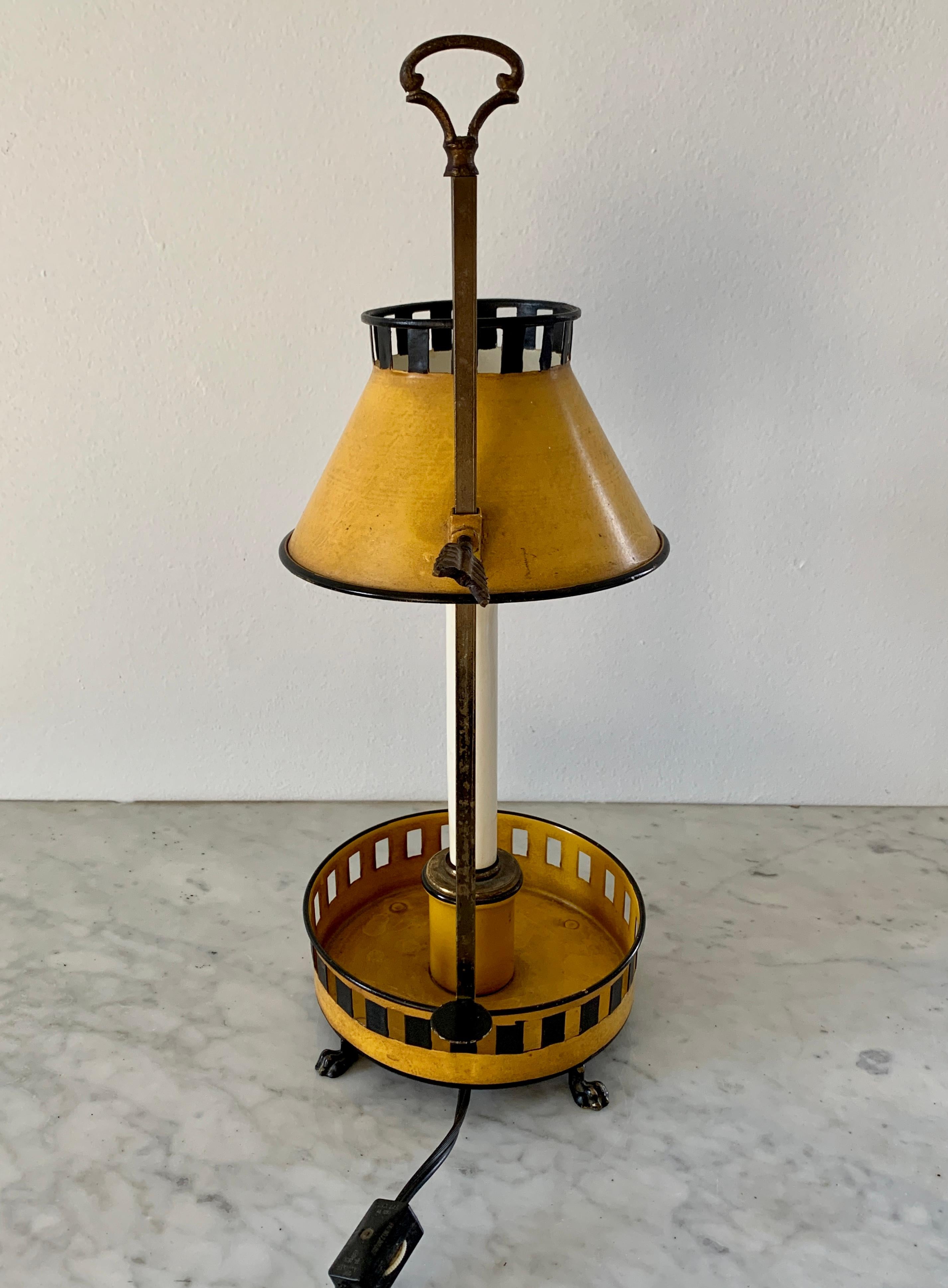 French Provincial Yellow and Black Tole Bouillotte Lamp 1