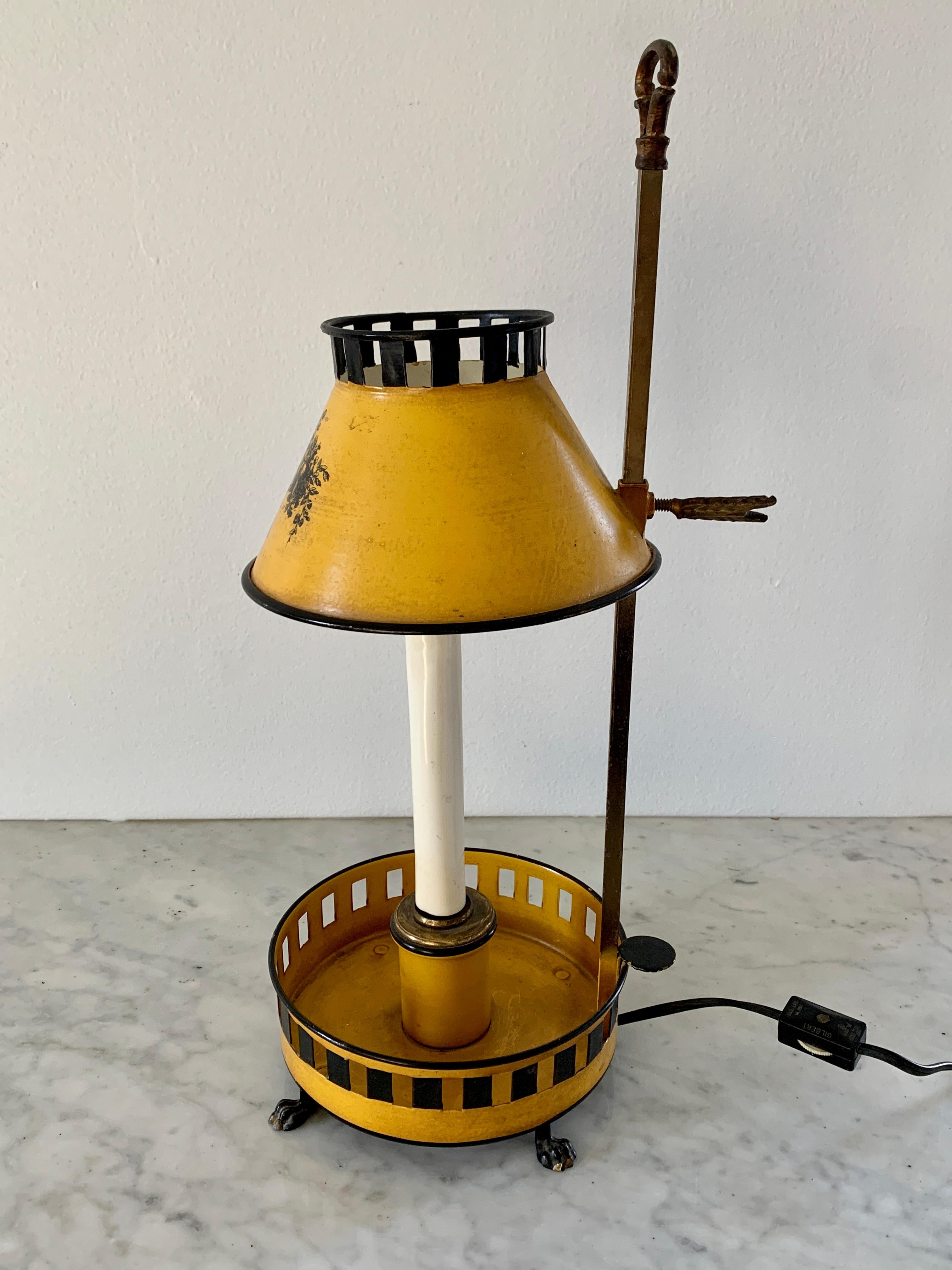 French Provincial Yellow and Black Tole Bouillotte Lamp 2