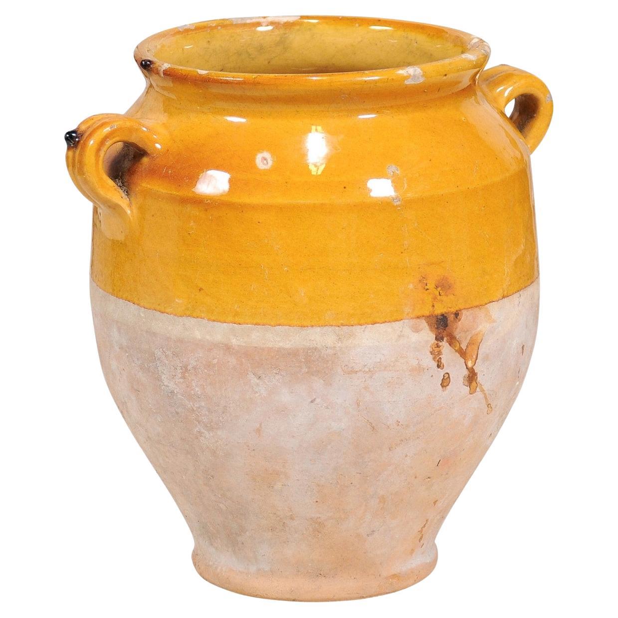 French Provincial Yellow Glaze Pot à Confit with Double Handles, 19th Century For Sale