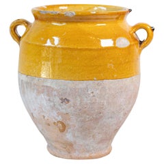 French Provincial Yellow Glaze Pot à Confit with Double Handles, 19th Century