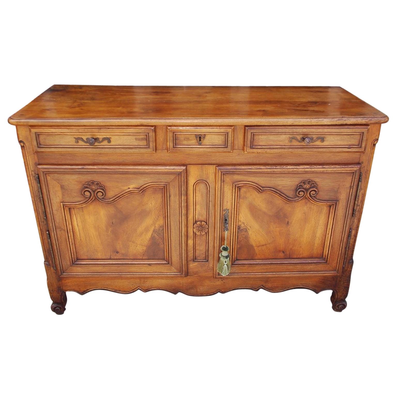French Provinicial Cherry Three-Drawer Server with Flanking Cabinet Doors, 1810