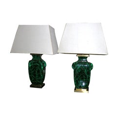 French Prospect Lamps with Crackled Glass and Bronze Base