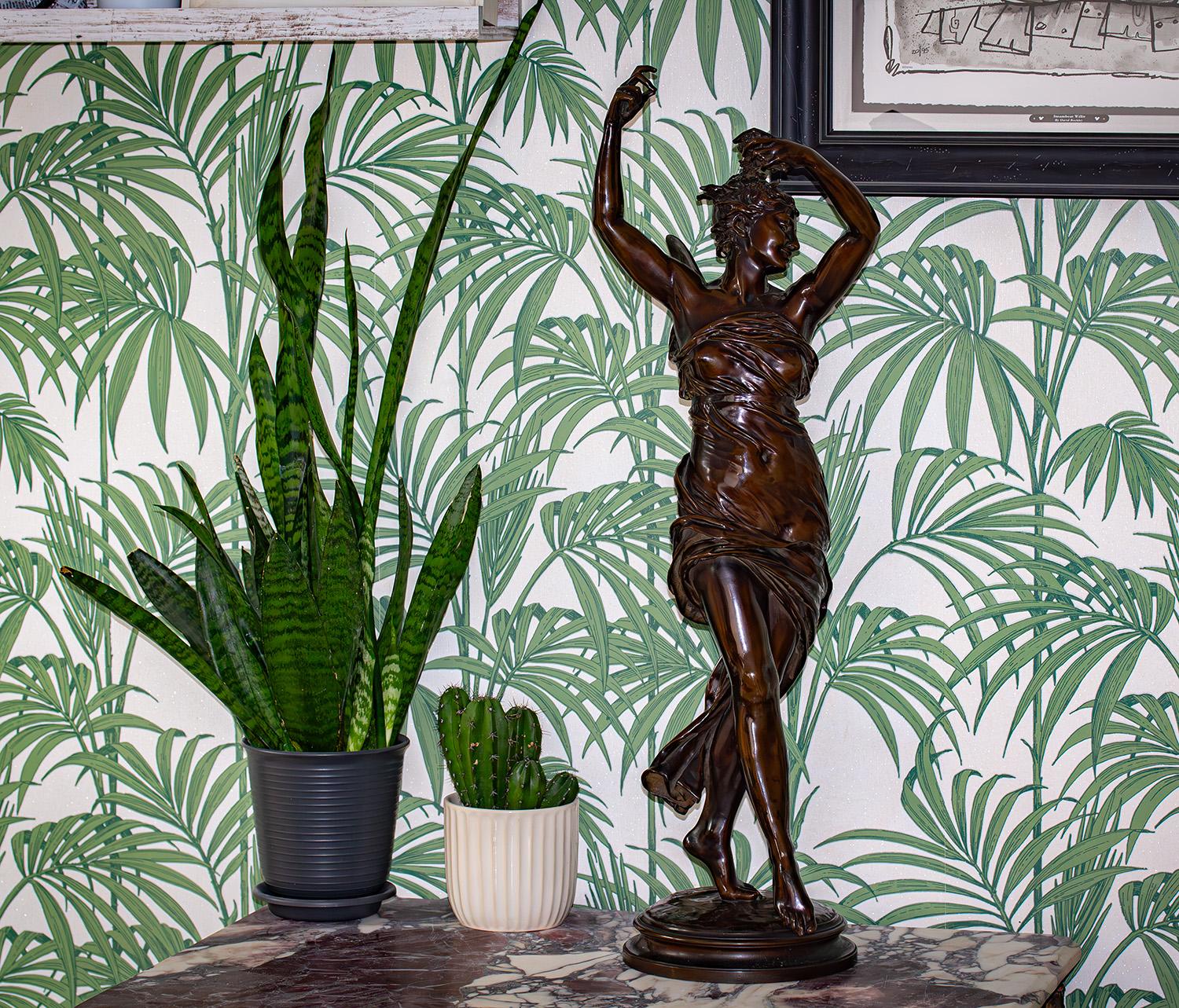 Eugene Delaplanche, Ferdinand Barbedienne & Achille Collas Stamped & Signed with Foundry Mark

Fantastic French Bronze of Psyche. The bronze with a beautiful golden brown patination cast in bronze featuring Psyche dancing scantly clad upon a stepped