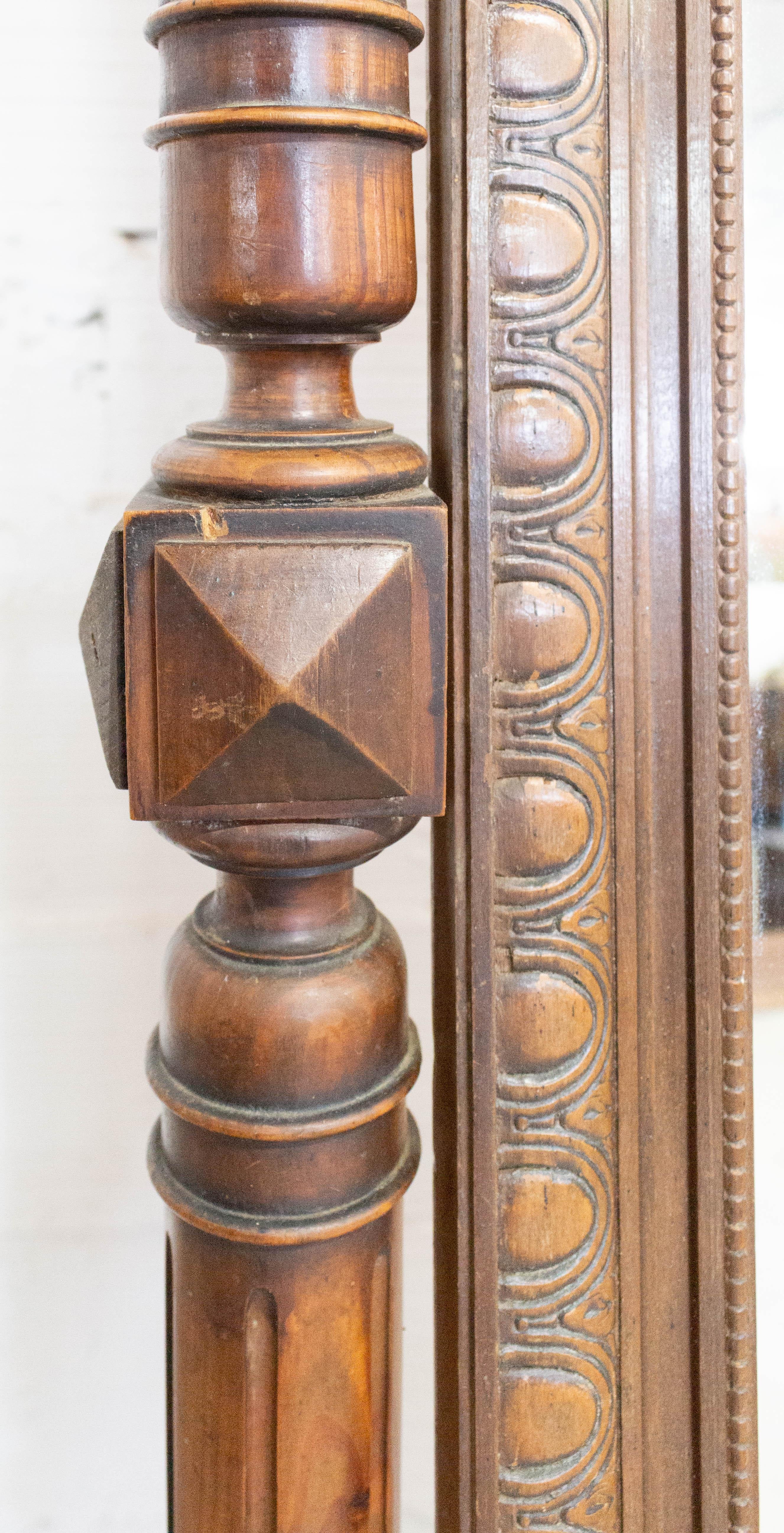 Pine French Psyche Full Length Beveled Mirror Floor Mirror, Late 19th Century