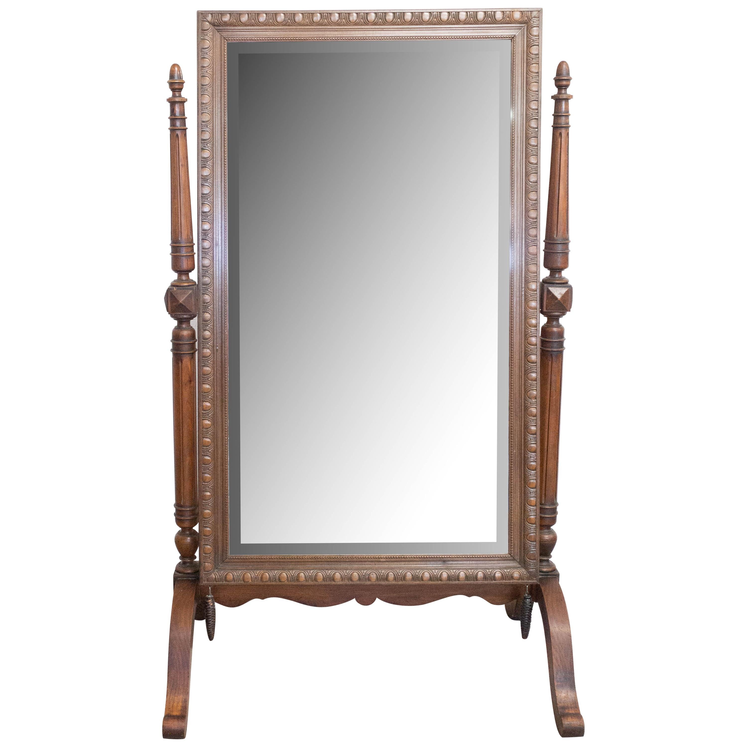 French Psyche Full Length Beveled Mirror Floor Mirror, Late 19th Century