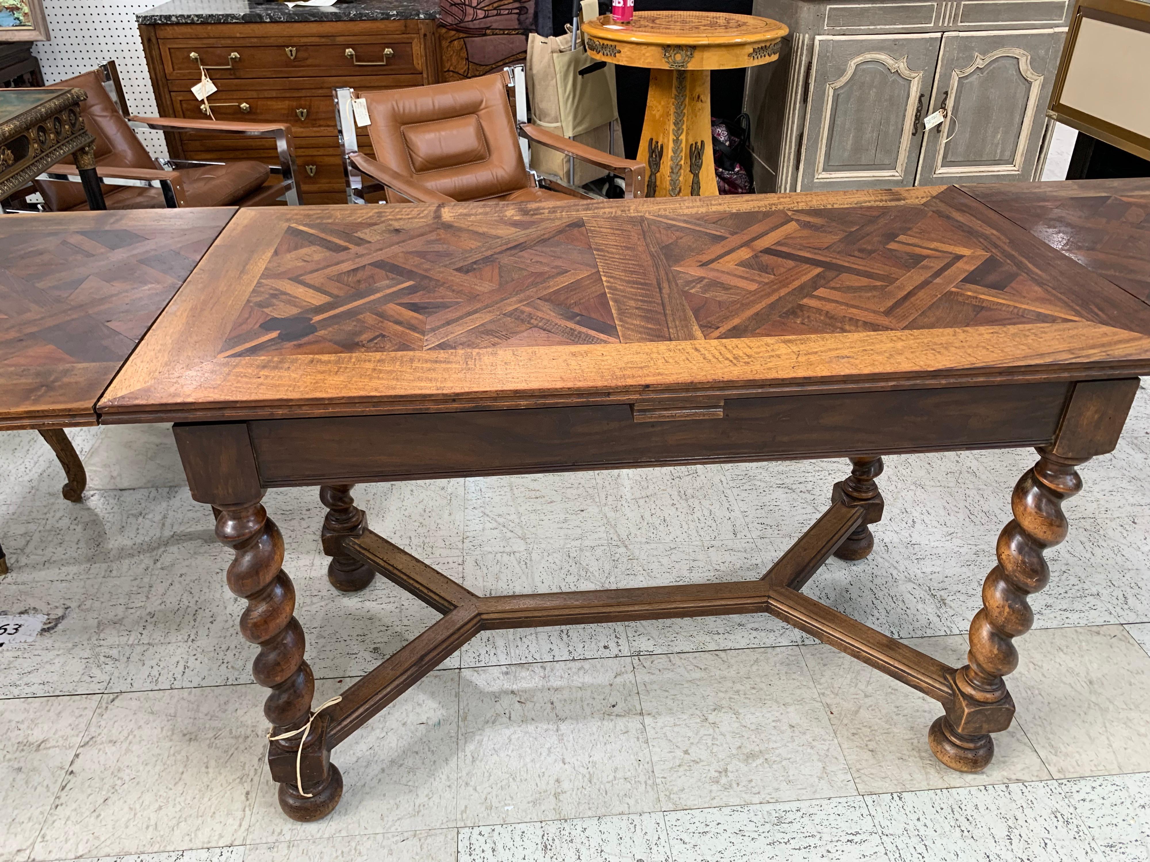 French Pull Out Table with Parquet Top 6