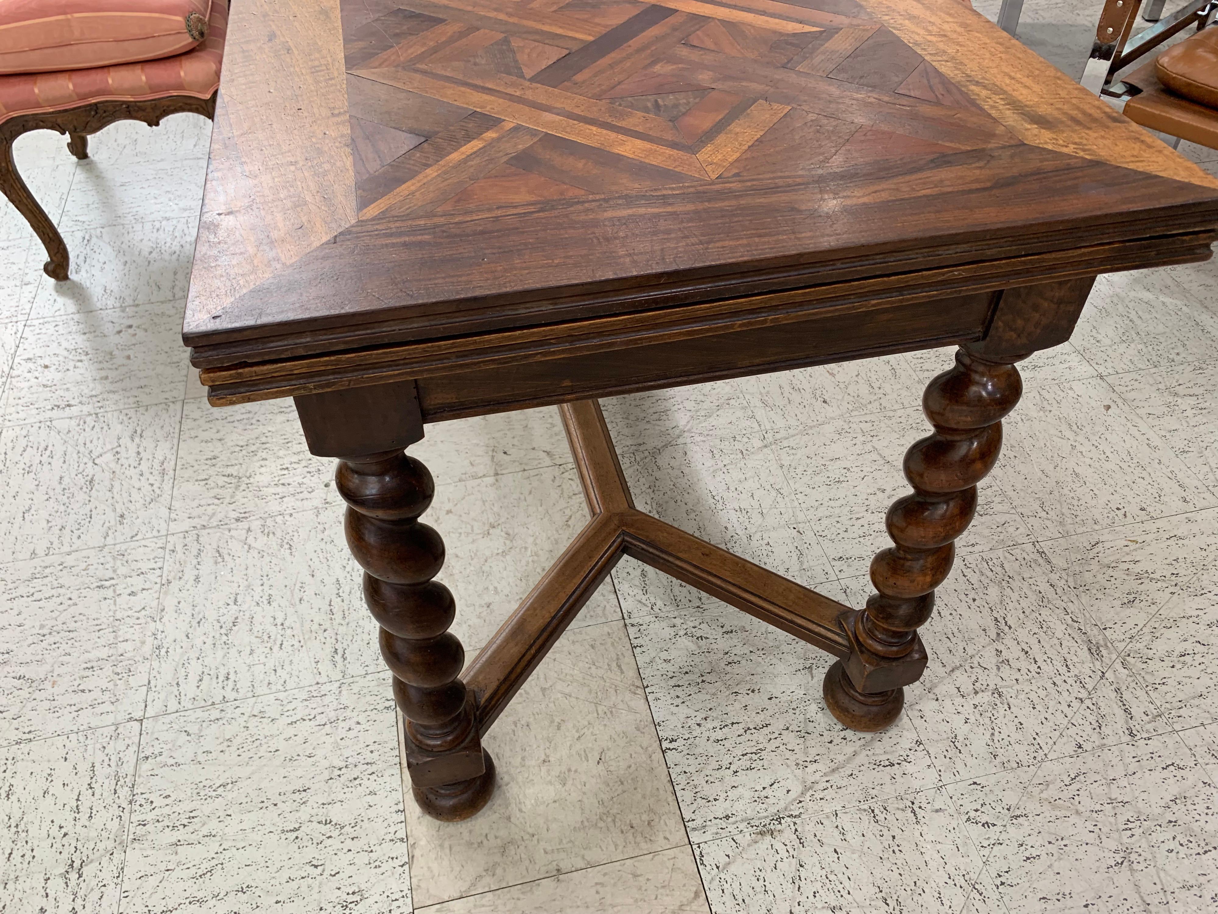 19th Century French Pull Out Table with Parquet Top