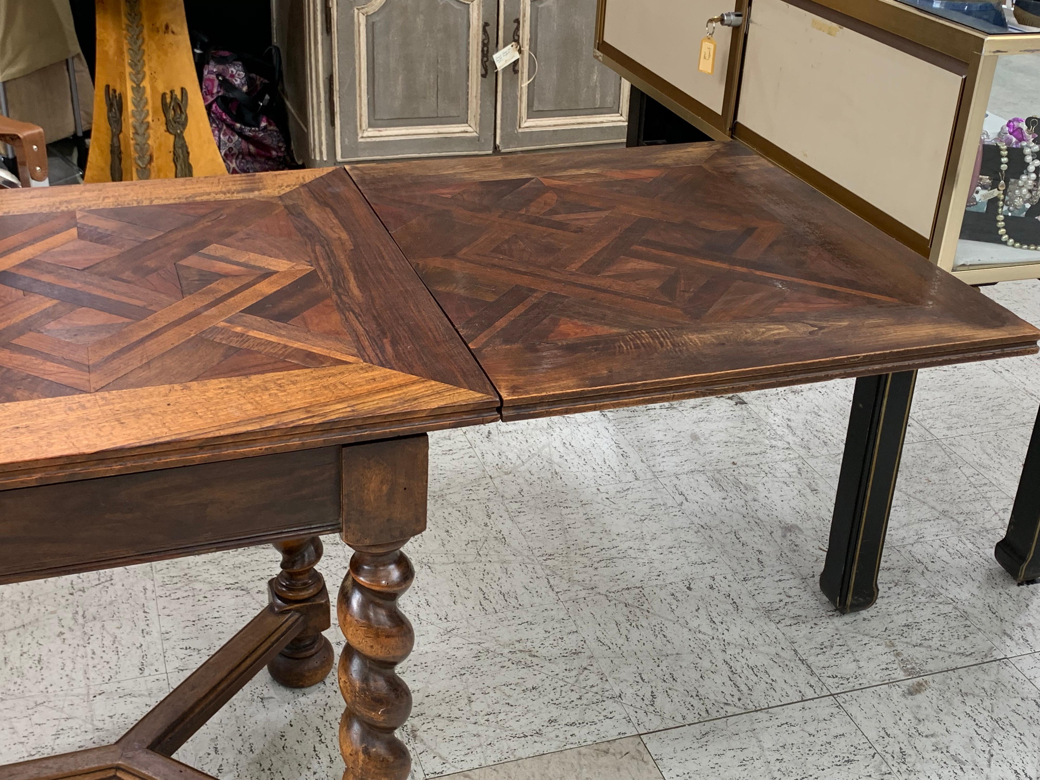 Walnut French Pull Out Table with Parquet Top