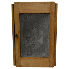 Antique French Punched Zinc and Wood Wall Cabinet, 19th Century