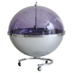 French Purple Plexiglass + Chrome Spherical Bar Cart by Pierre Cardin, 1970s