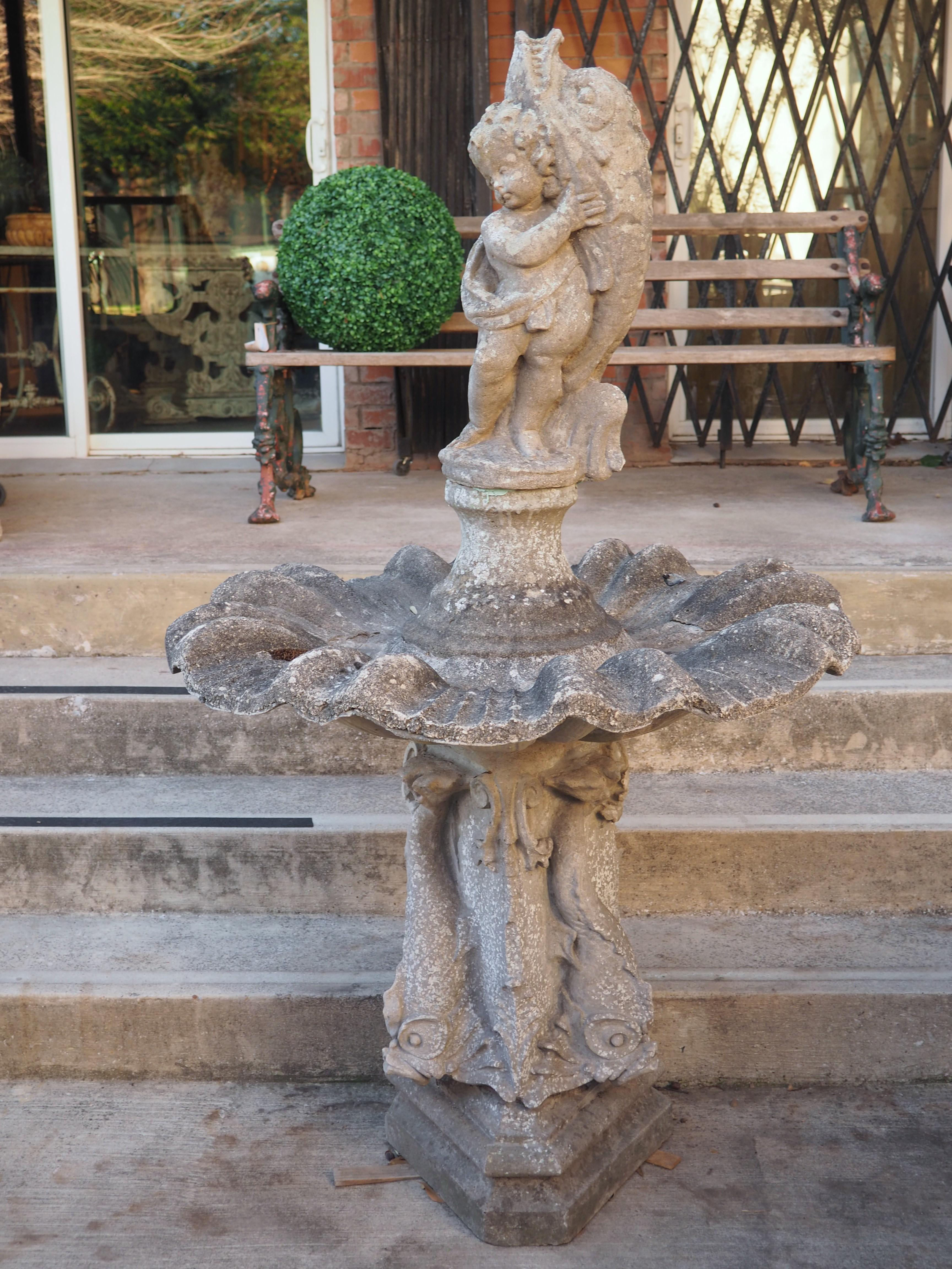 French Putti and Dolphin Center Fountain Element or Birdbath, circa 1950s 8