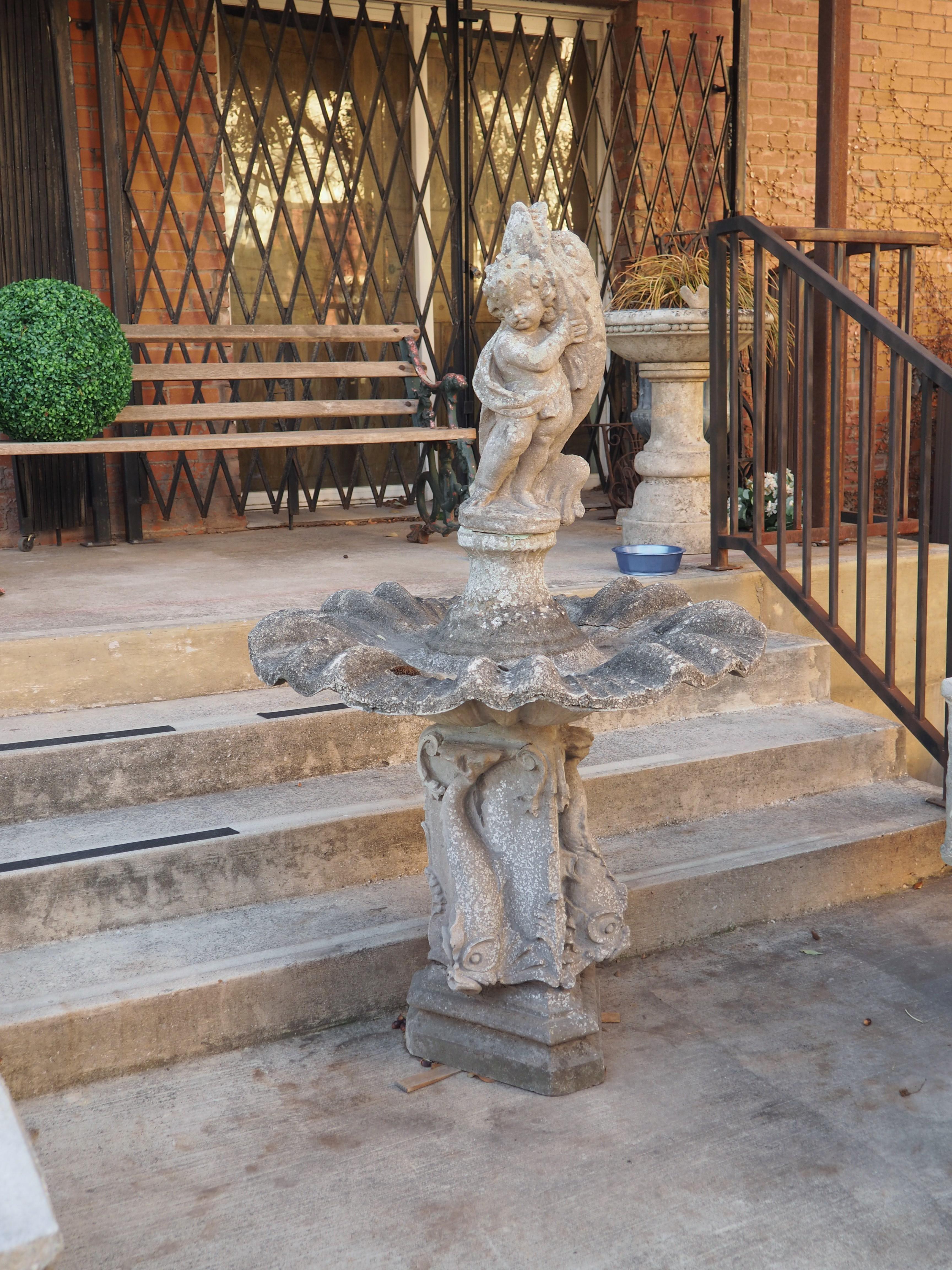 French Putti and Dolphin Center Fountain Element or Birdbath, circa 1950s 10