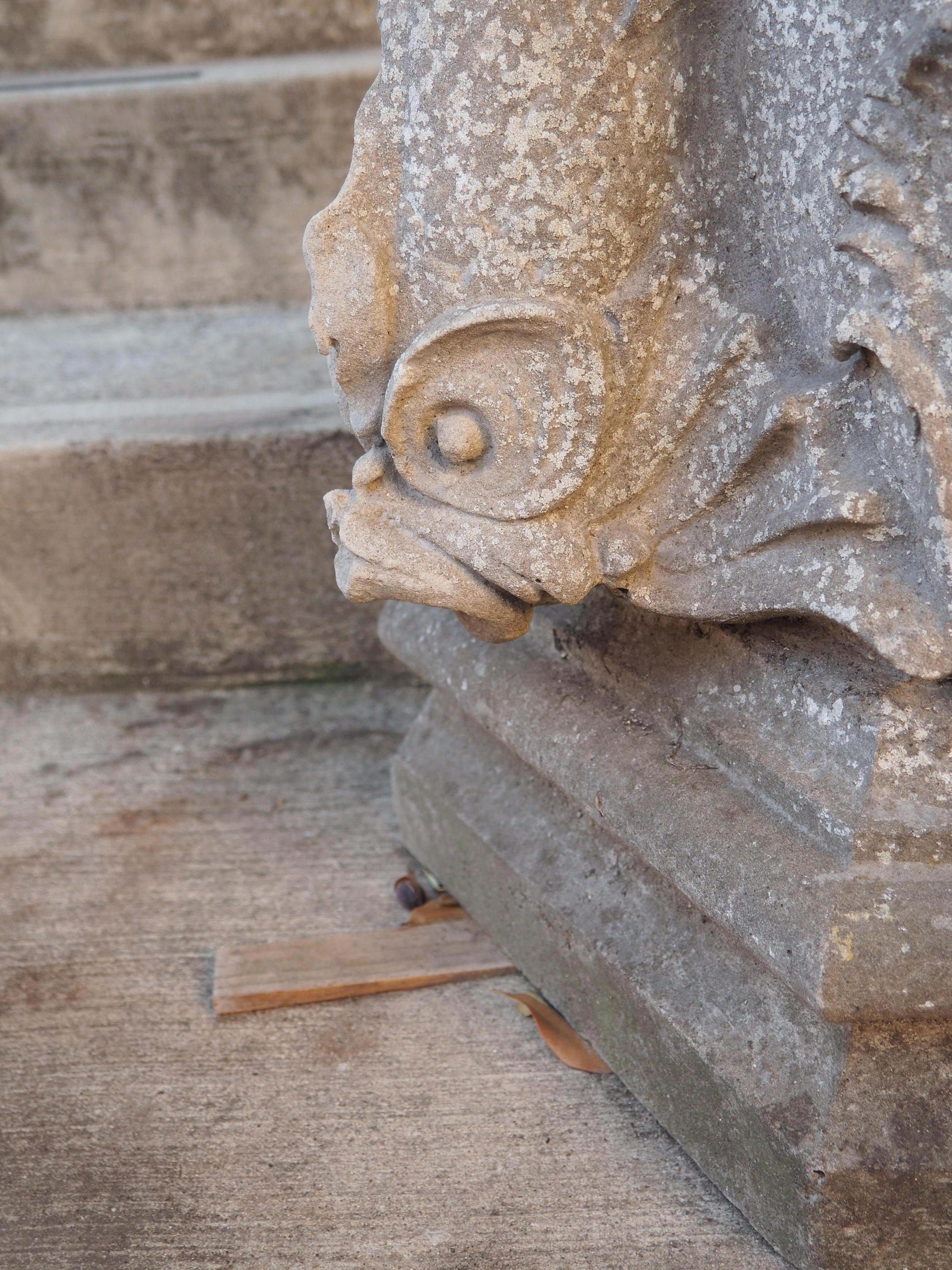 Stone French Putti and Dolphin Center Fountain Element or Birdbath, circa 1950s